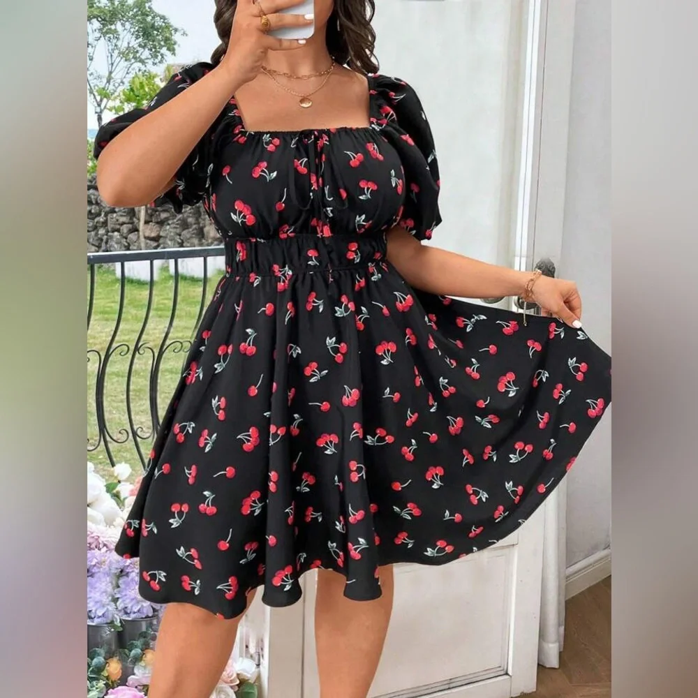 Black Cherry Print SunDress Mini Dress NWT - Picture 3 of 11